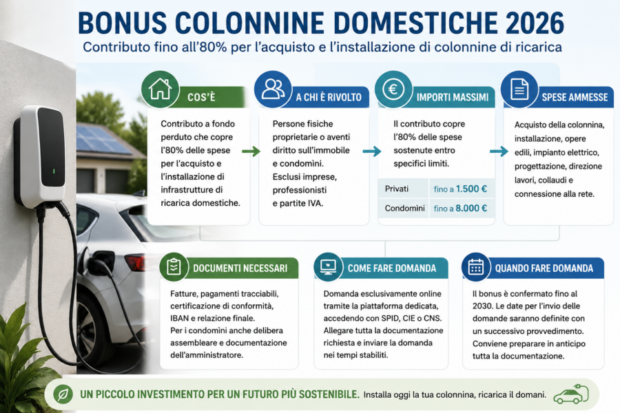 Bonus Colonnine Domestiche 2026: guida completa al contributo per la ricarica domestica